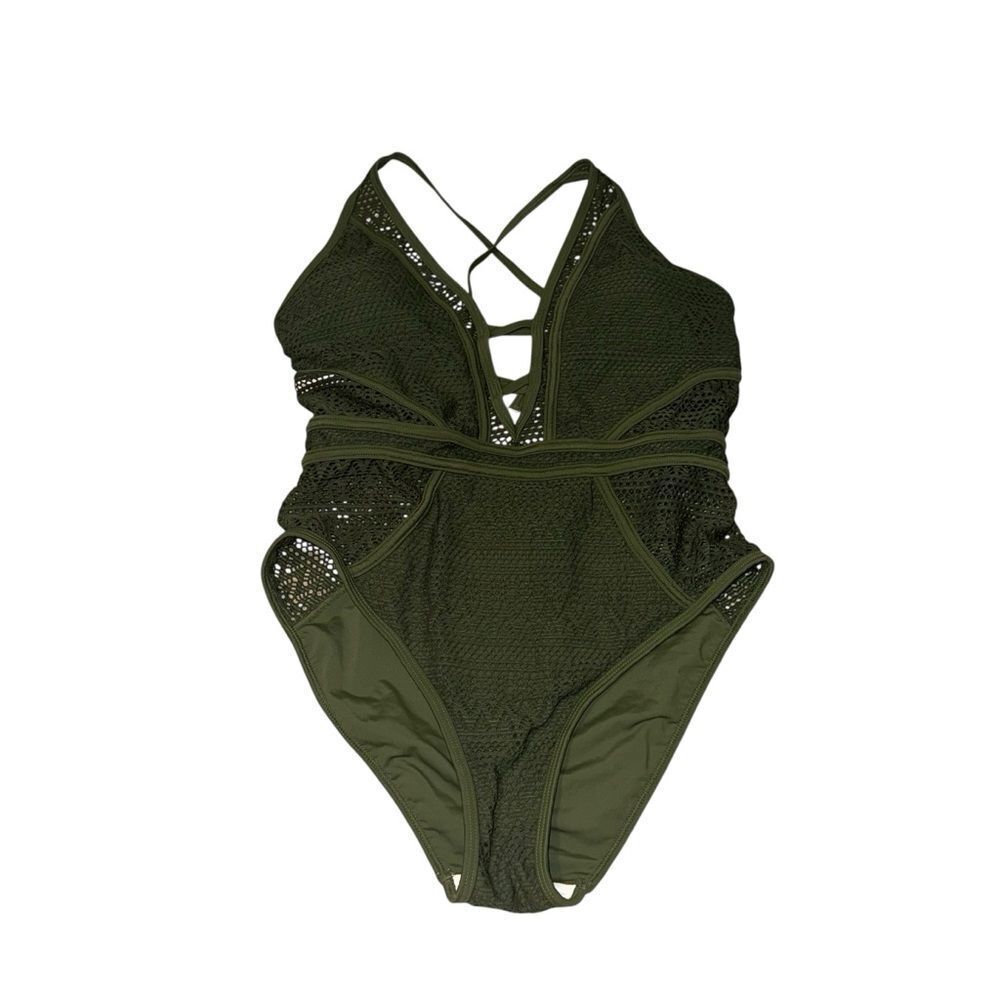Olive Green Crochet One Piece Swimsuit